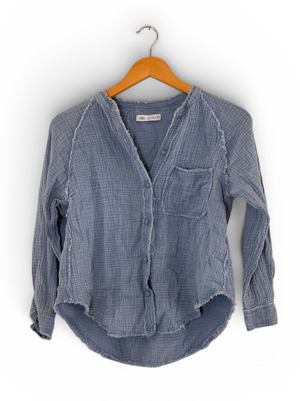 Zara | Blue slouchy button front 100% cotton lightweight shirt size 11/12